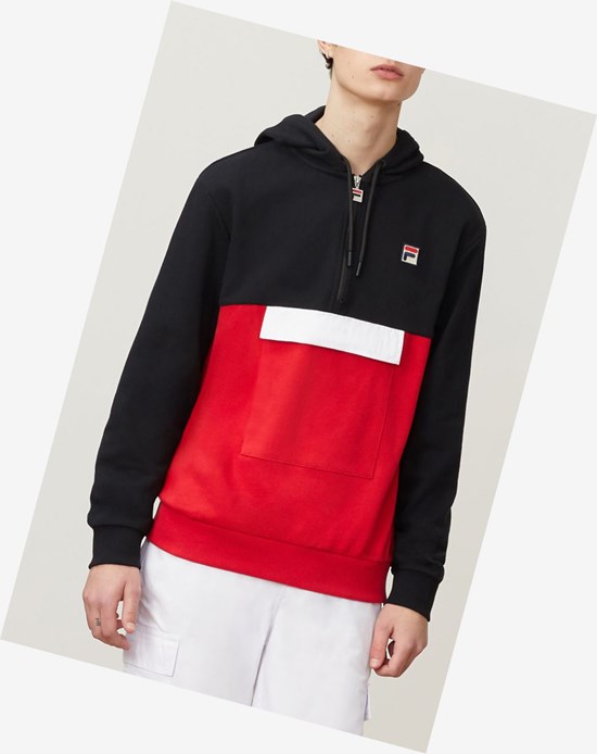 Fila Hector 1/2 Zip Hoodie Blk/Cred/Wht | 56SMZXUEJ