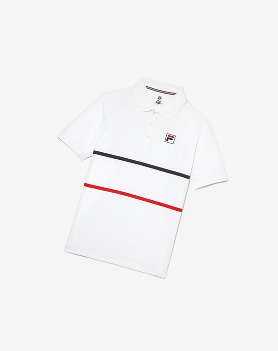 Fila Heritage Tenis A Rayas Polo Blancas Azul Marino Rojas | 04AYBNOSV
