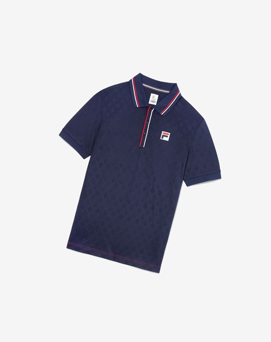 Fila Heritage Tenis Jacquard Polo Azul Marino Rojas Blancas | 65IYLJUFT