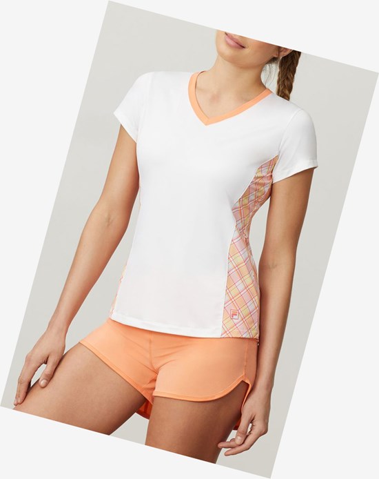 Fila Mad For Plaid Corta Sleeve V-neck Top Blancas | 62NDGJQBO