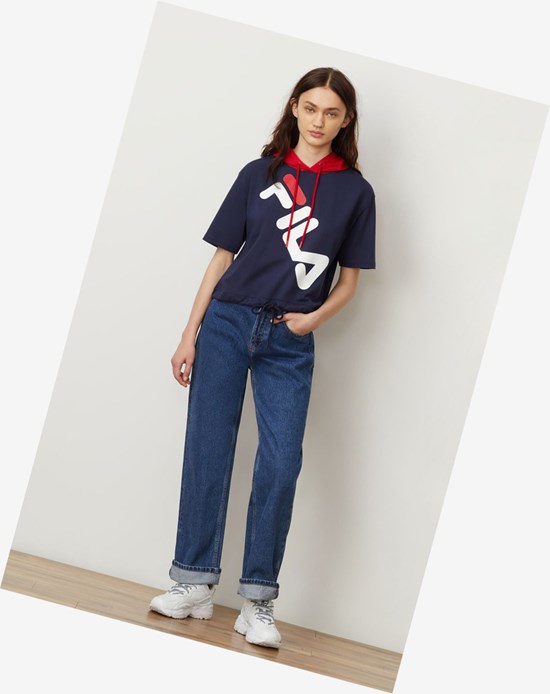 Fila Shea Corta Sleeve Hoodie Peac/Cred/Wht | 24RMBQUCD