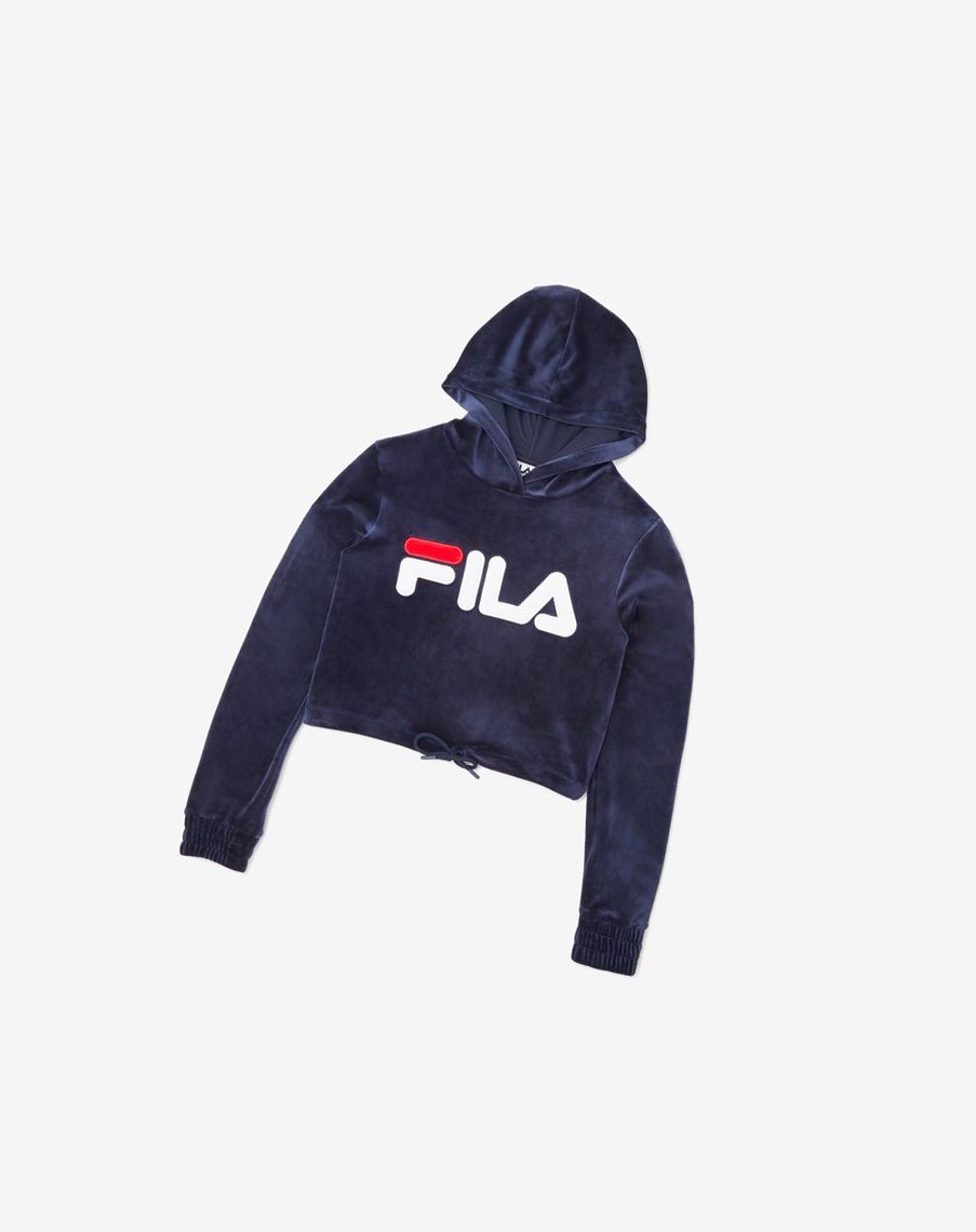 Fila Aitana Crop Velour Hoodie Blancas Rojas | 63ZNTYQUC