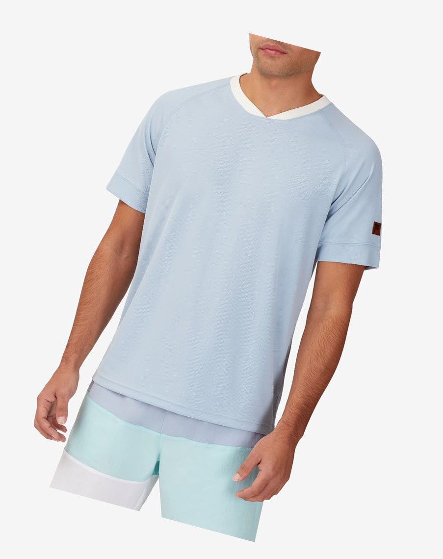 Fila Cross Court Corta Sleeve Crew Azules Blancas | 02GABMPQN