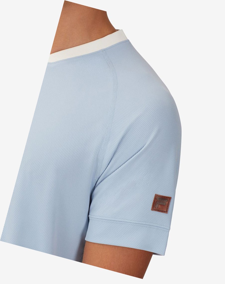 Fila Cross Court Corta Sleeve Crew Azules Blancas | 02GABMPQN