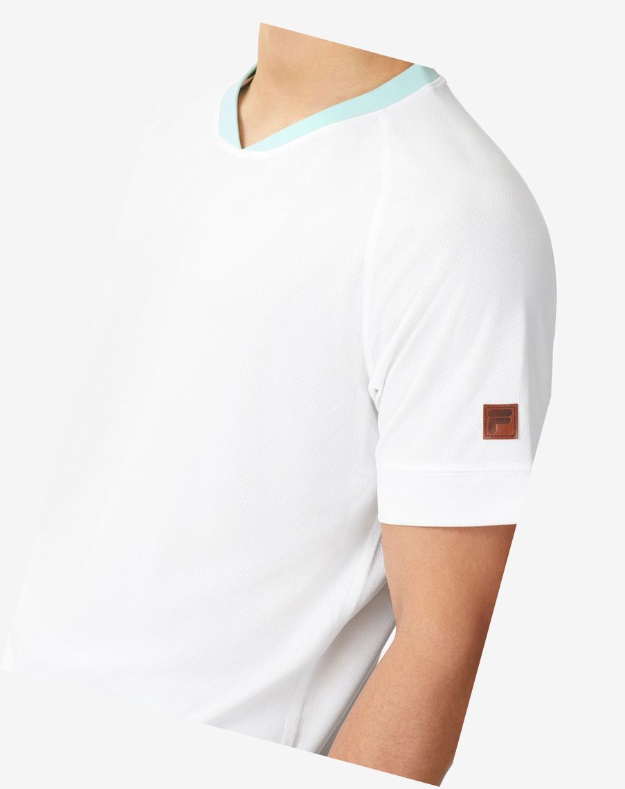 Fila Cross Court Corta Sleeve Crew Blancas Azules Azules | 75QSGAYBK