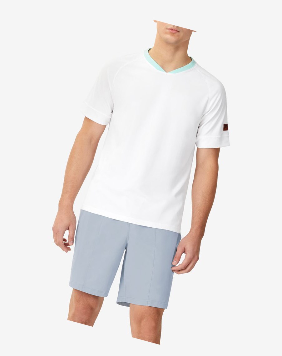 Fila Cross Court Corta Sleeve Crew Blancas Azules Azules | 75QSGAYBK