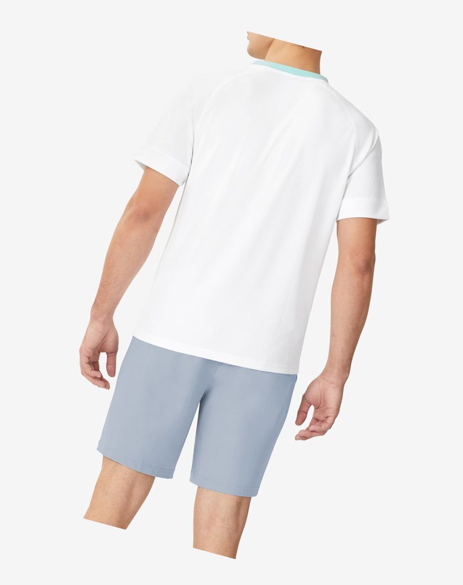 Fila Cross Court Corta Sleeve Crew Blancas Azules Azules | 83BNLMIWT