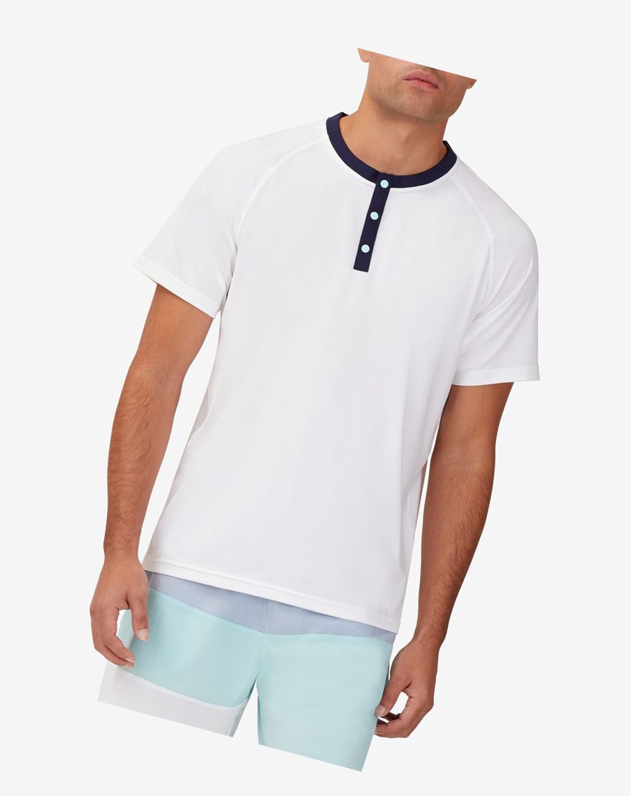 Fila Cross Court Corta Sleeve Henley Blancas Azul Marino Azules | 56NMFDQSV