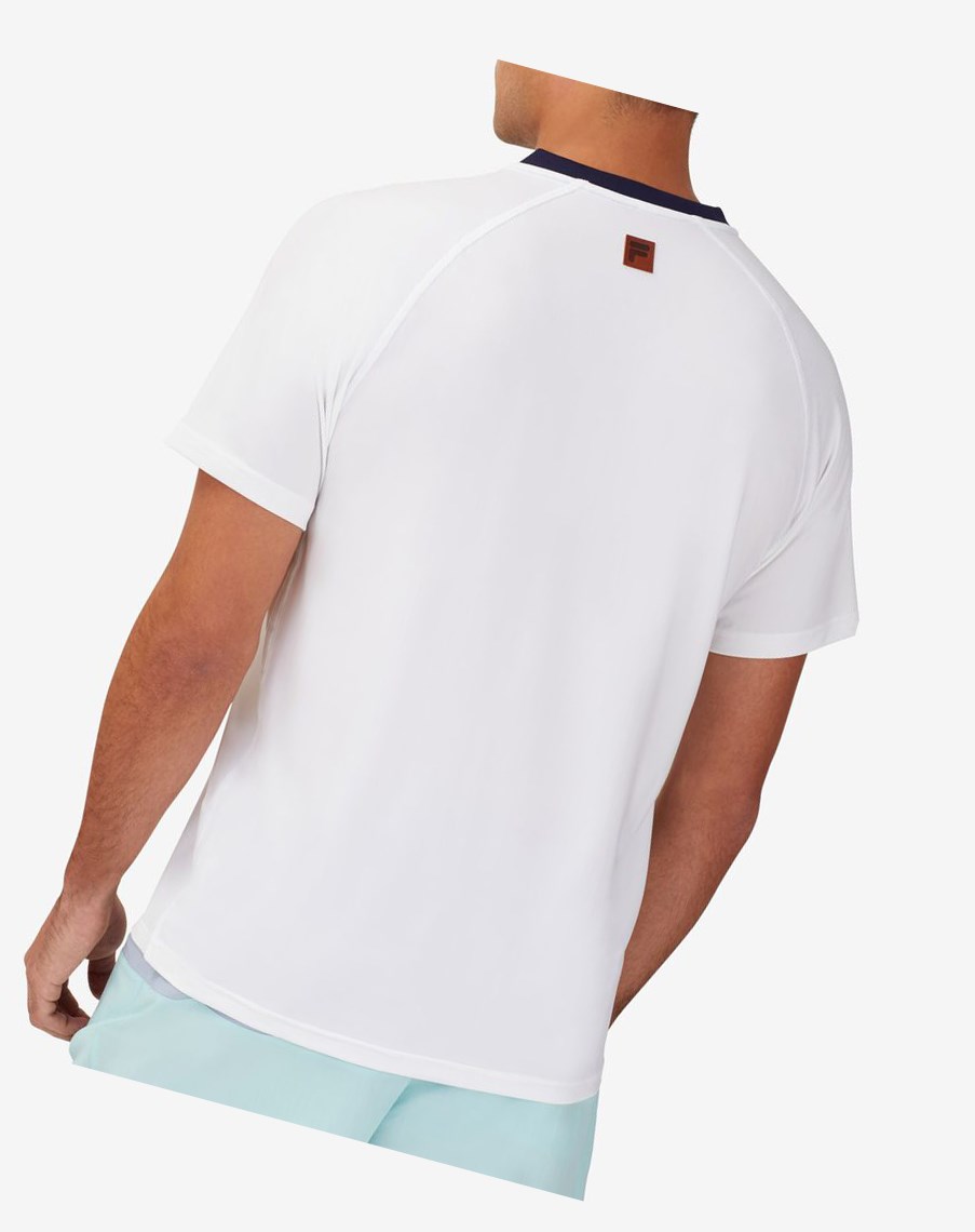 Fila Cross Court Corta Sleeve Henley Blancas Azul Marino Azules | 56NMFDQSV
