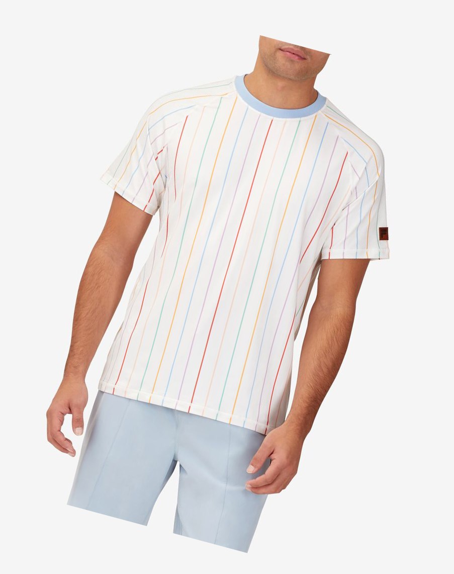 Fila Cross Court Corta Sleeve Printed Crew Blancas Azules | 67ACGTWMZ