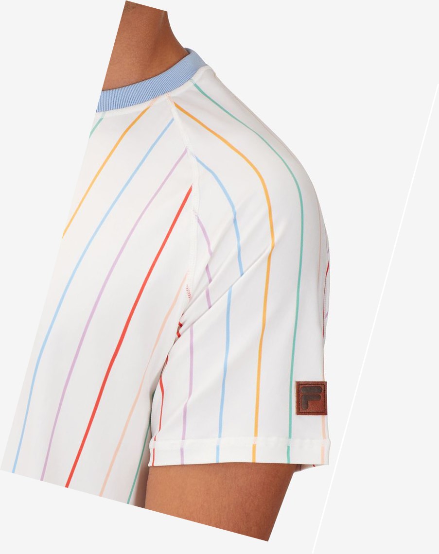 Fila Cross Court Corta Sleeve Printed Crew Blancas Azules | 67ACGTWMZ