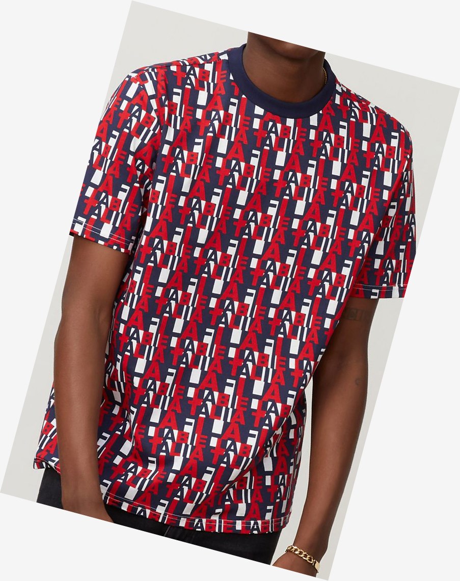 Fila Denji Tee Azul Marino Rojas Plateadas | 80MCVBQDE