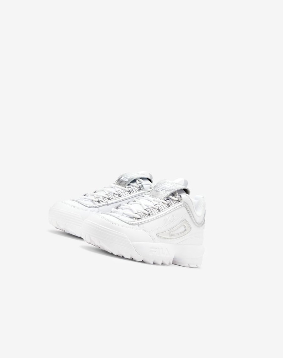 Fila Disruptor 2 Creased Metallic Sneakers Blancas Blancas Plateadas | 28MLFCABT