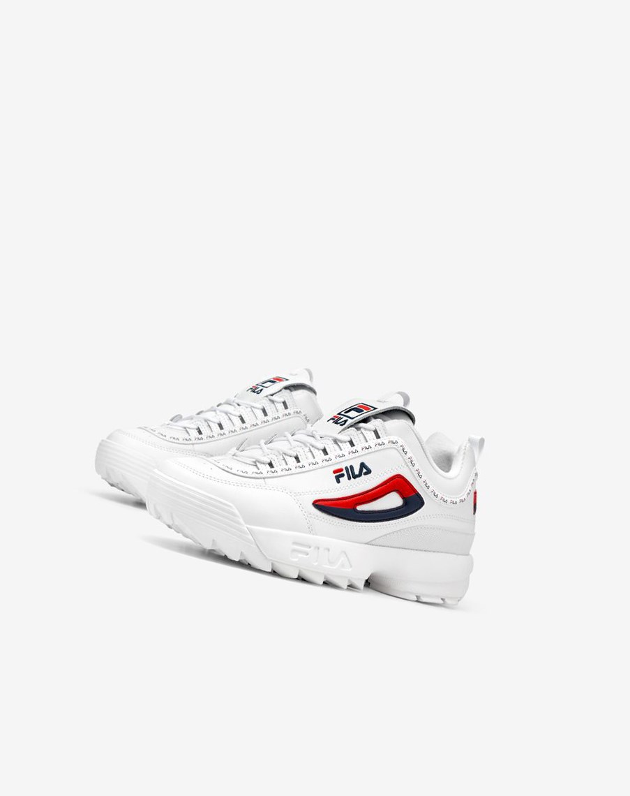 Fila Disruptor 2 Premium Repeat Sneakers Blancas Azul Marino Rojas | 64ZCTHVDW