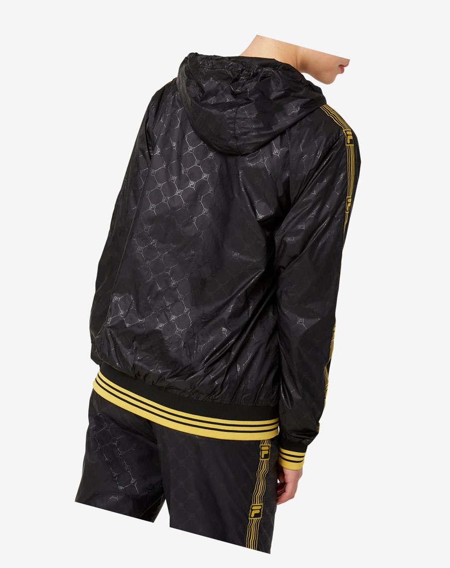 Fila Dublin Encapuchado Viento Jacket Negras Doradas | 75BKOSRJE