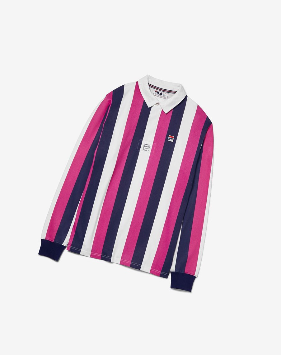 Fila Grover A Rayas Rugby Azul Marino Blancas | 96XOWZNBT