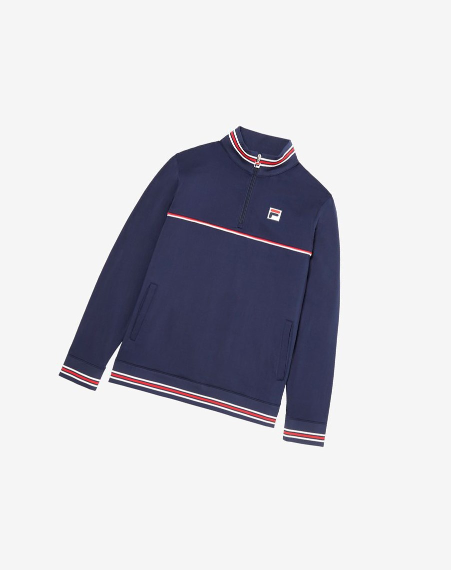 Fila Heritage Tenis 1/4 Zip Azul Marino Rojas Blancas | 58KMYDNFQ