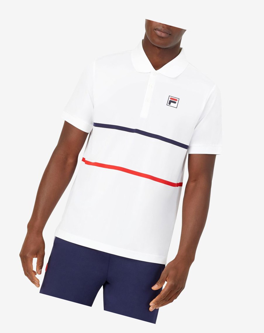 Fila Heritage Tenis A Rayas Polo Blancas Azul Marino Rojas | 12EDQKHLM