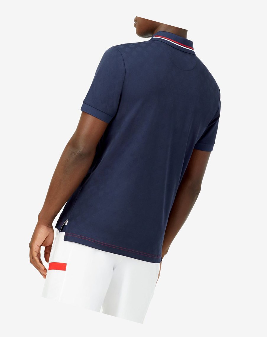 Fila Heritage Tenis Jacquard Polo Azul Marino Rojas Blancas | 65IYLJUFT