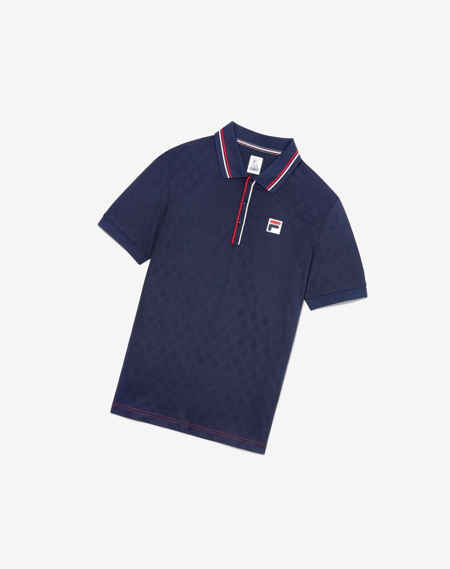 Fila Heritage Tenis Jacquard Polo Azul Marino Rojas Blancas | 65IYLJUFT
