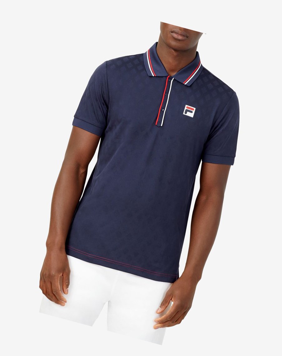 Fila Heritage Tenis Jacquard Polo Azul Marino Rojas Blancas | 92LTMBOYZ