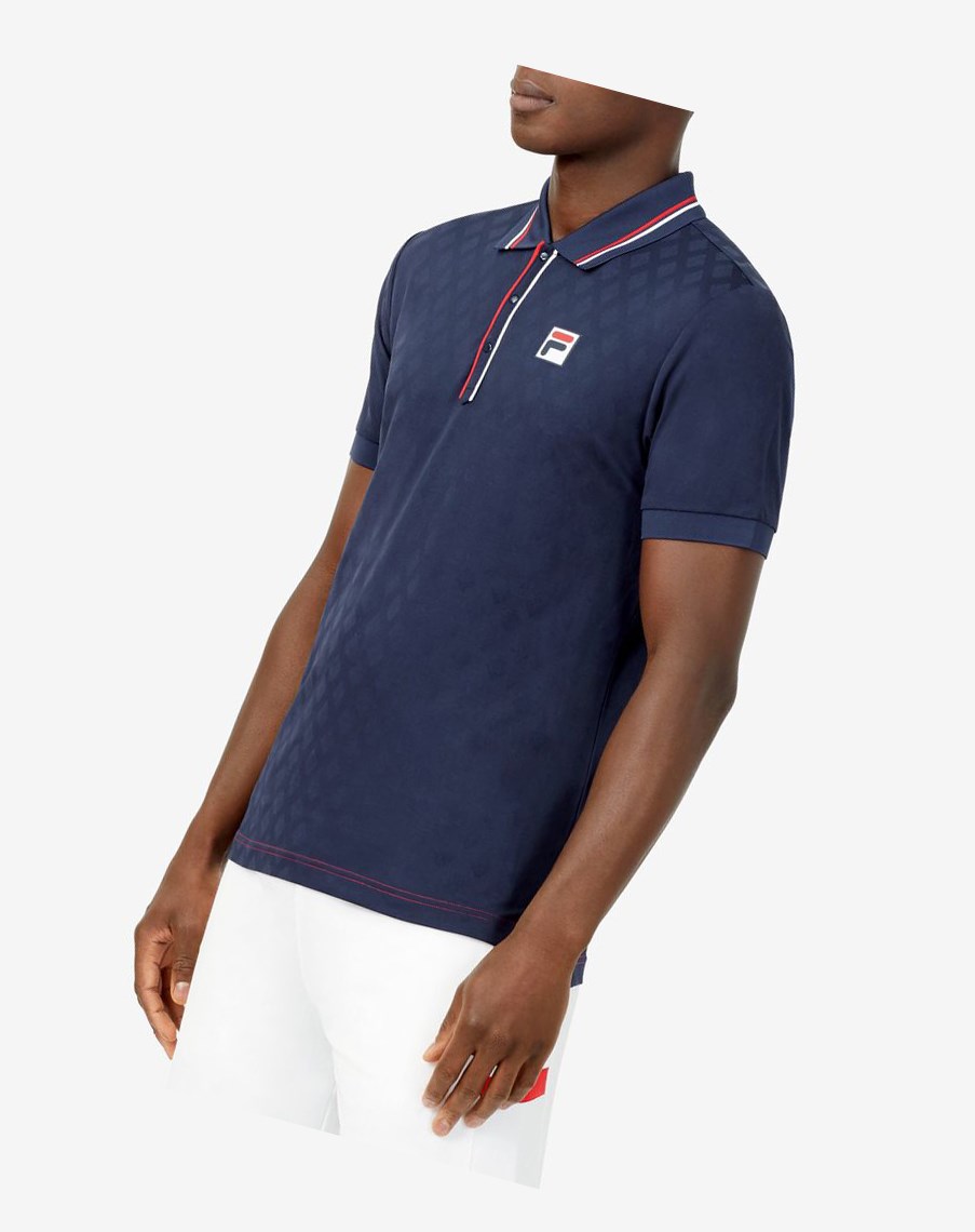 Fila Heritage Tenis Jacquard Polo Azul Marino Rojas Blancas | 92LTMBOYZ