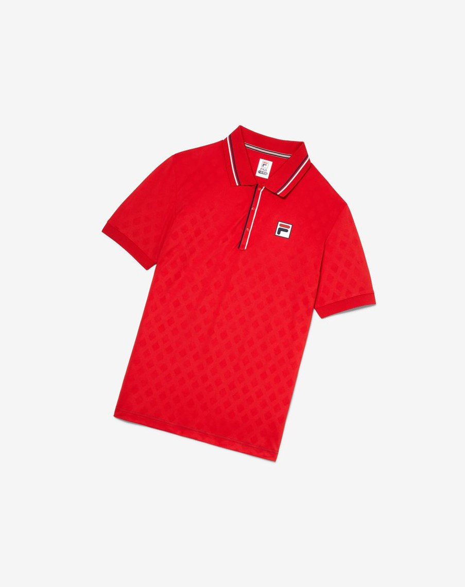 Fila Heritage Tenis Jacquard Polo Rojas Azul Marino Blancas | 52YBSJCVE