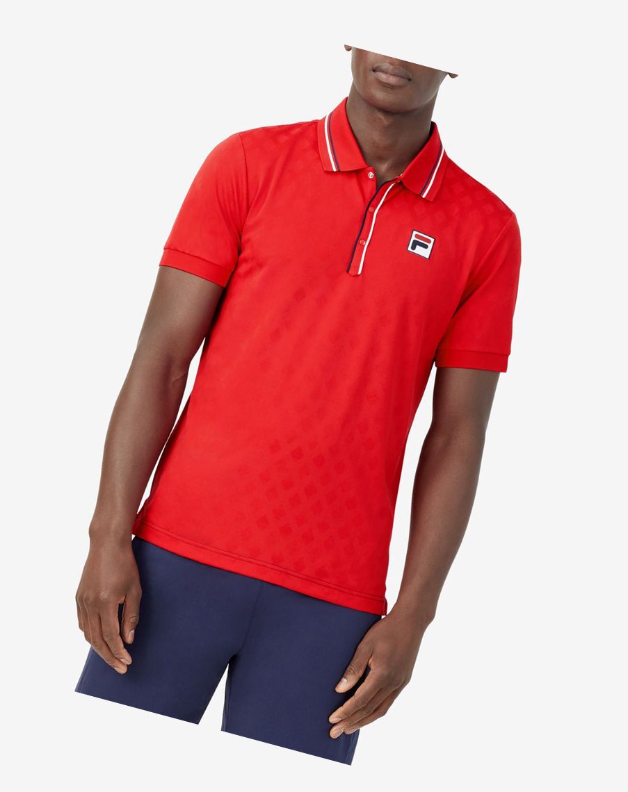 Fila Heritage Tenis Jacquard Polo Rojas Azul Marino Blancas | 86CAQFUVN