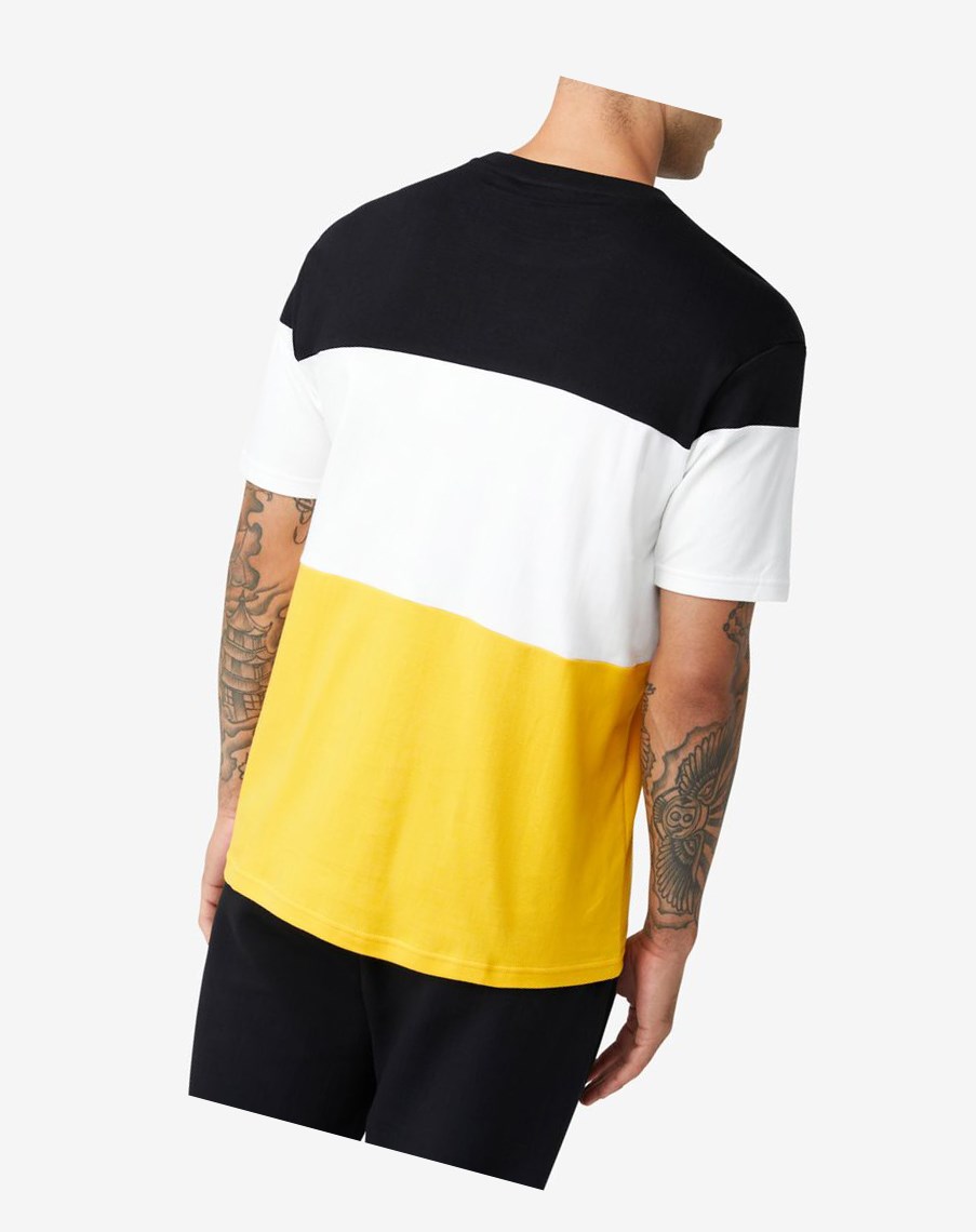 Fila Johnson Tee Negras Amarillo Blancas | 49UNVLBIE