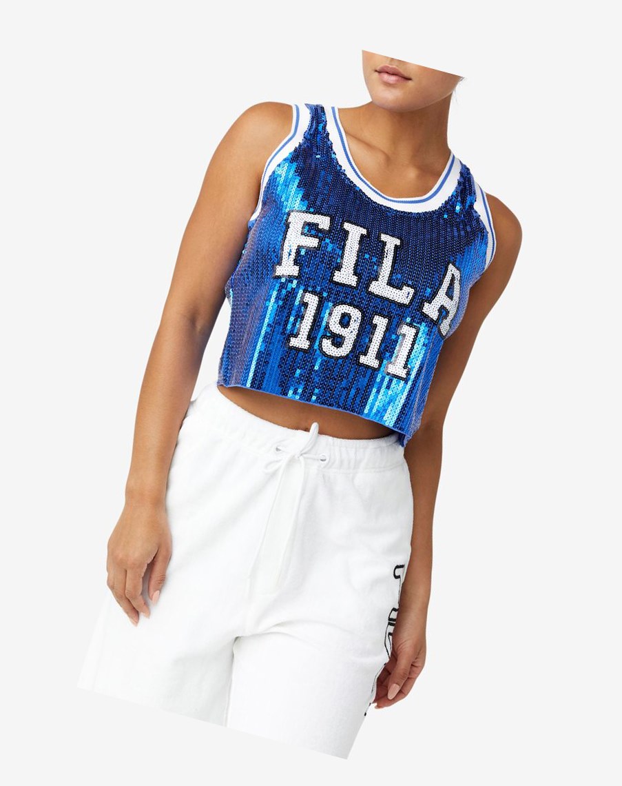 Fila Kiki Glam Crop Jersey Azules | 36QWTEPYH