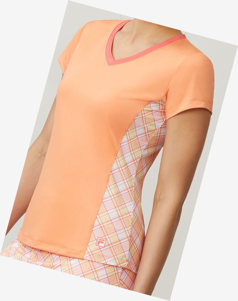 Fila Mad For Plaid Corta Sleeve V-neck Top Coral | 19NLFARSI