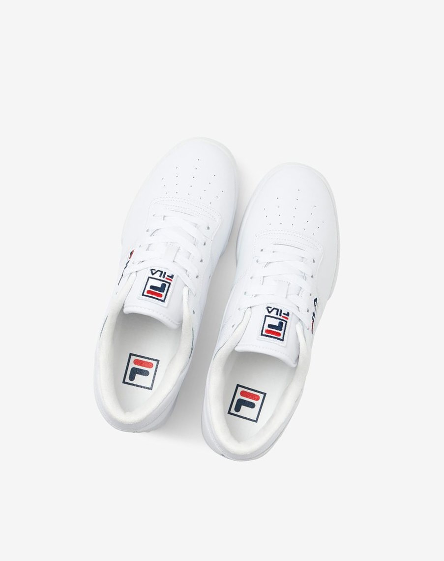 Fila Original Fitness Tenis Shoes Blancas Blancas Azul Marino Rojas | 02HJQTFOK