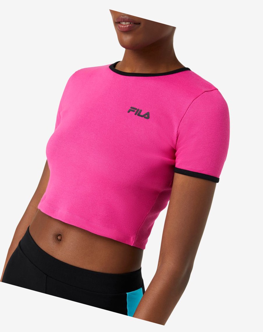 Fila Perla Crop Top Rosas Negras | 07CGIDOQZ