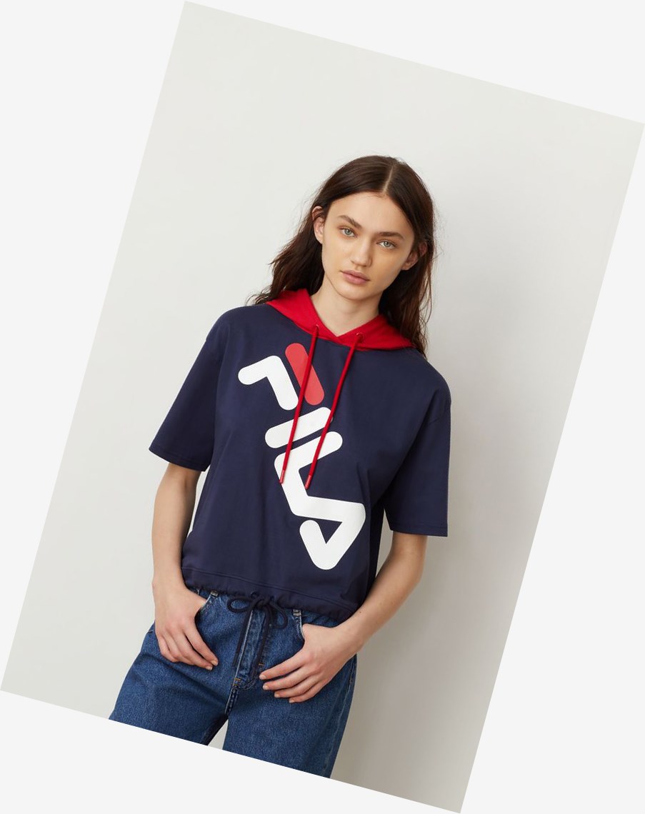 Fila Shea Corta Sleeve Hoodie Peac/Cred/Wht | 24RMBQUCD
